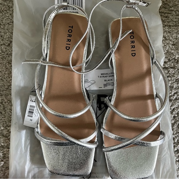 Torrid Silver Extra Wide Strappy Micro Block Heel Sandals - Picture 11 of 12